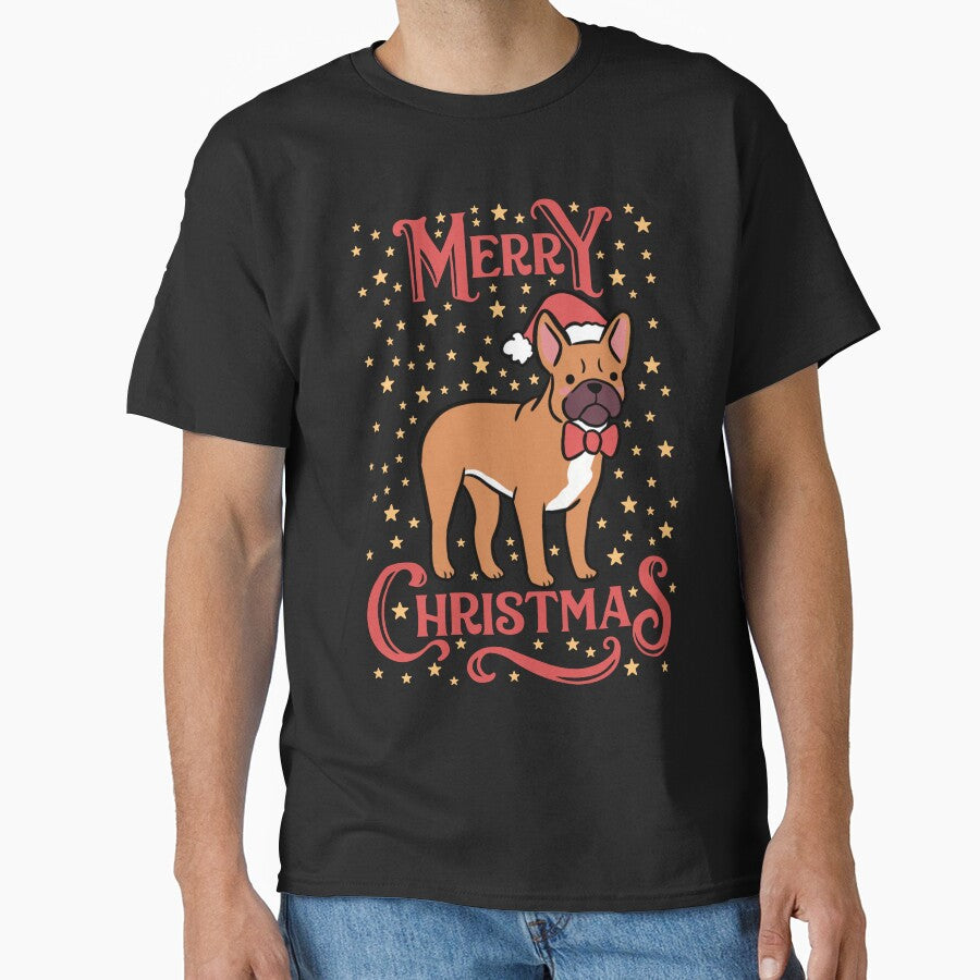 Merry Christmas Cute christmas french bulldog dog illustration by Yarafantasyart
