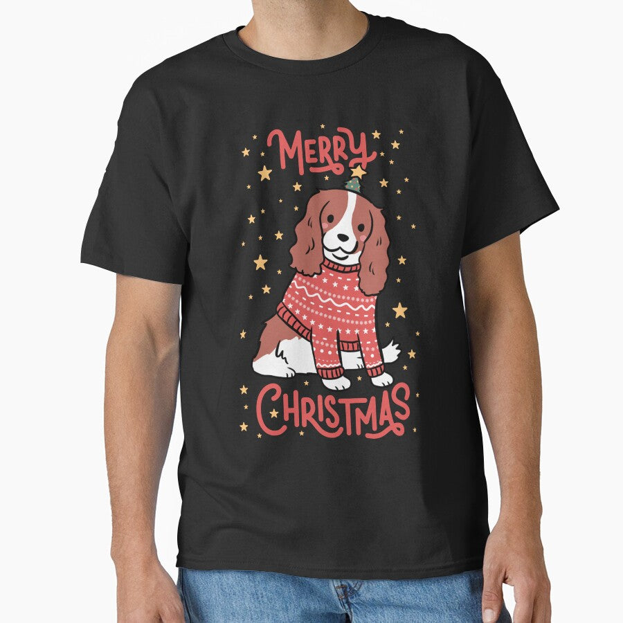 Merry Christmas Cute christmas cavalier king charles spaniel dog illustration by Yarafantasyart