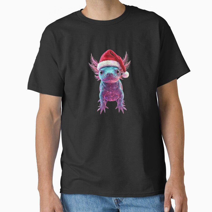 Glowing Axolotl Christmas Art – Neon Gills, Santa Hat & Holographic Snowflakes by MadeByACJ