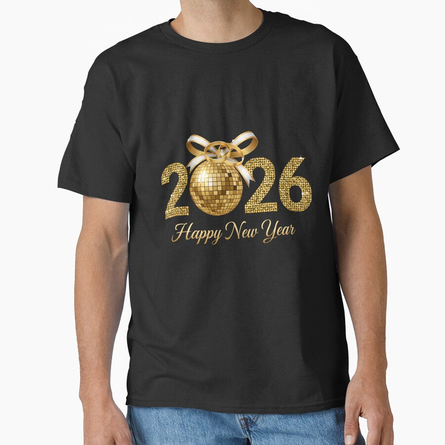 New Year Party Shirt 2026 Happy New Year T-Shirt, Gold Disco Ball Gift, Festive Celebration Graphic Tee, Holiday Party Gift by RareTshirtStore