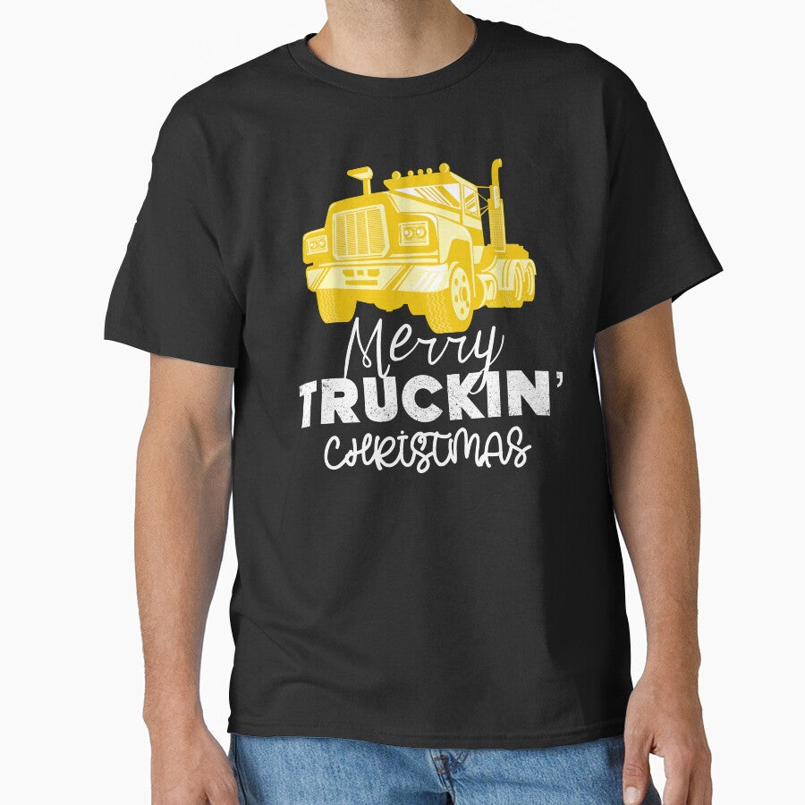 Merry Truckin Christmas Yellow Black Festive Gift For Trucker Truck Driver by Sunny Collections