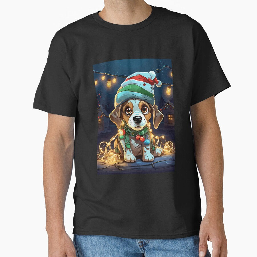 Dog Tangled in Christmas Lights Snowy Christmas Village by Peculiarts