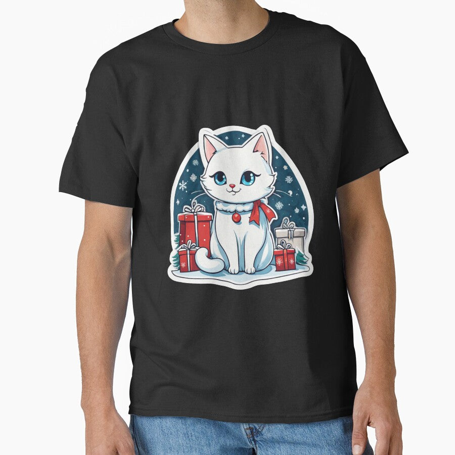 Cute white Christmas cat with blue eyes. Cat Christmas gift.3 by By-Jeff