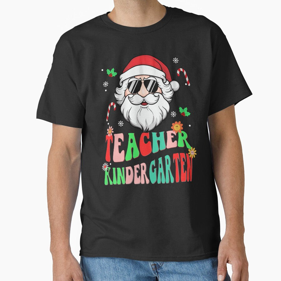 kindergarten teacher christmas santa shirt , matching teacher squad christmas kindergarten groovy shirt by ZAIN JAMAL