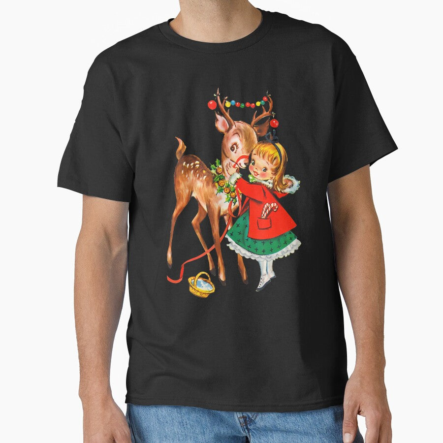 Vintage Cute Christmas Girl  Reindeer Xmas Snow 	s by CaraRuth