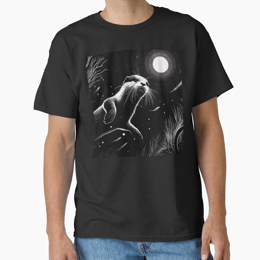 Monochromatic Outline Otter In Underwater World by TomFrontierArt