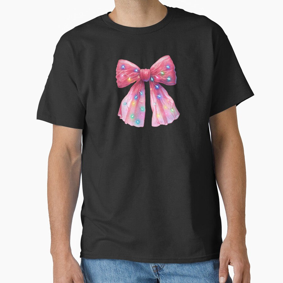 Whimsical Pink Bow with Festive Christmas Lights by CultDigHoriz