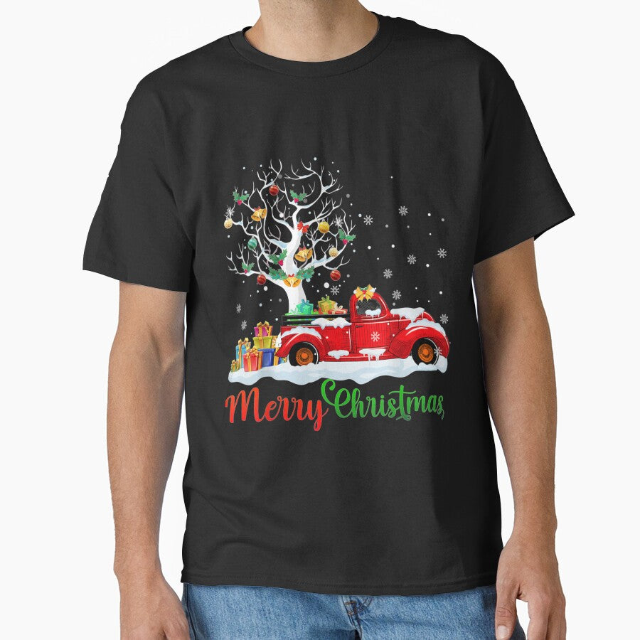 Merry Christmas Red Truck Christmas Tree Lights Snow by TERRYCOXSHOP