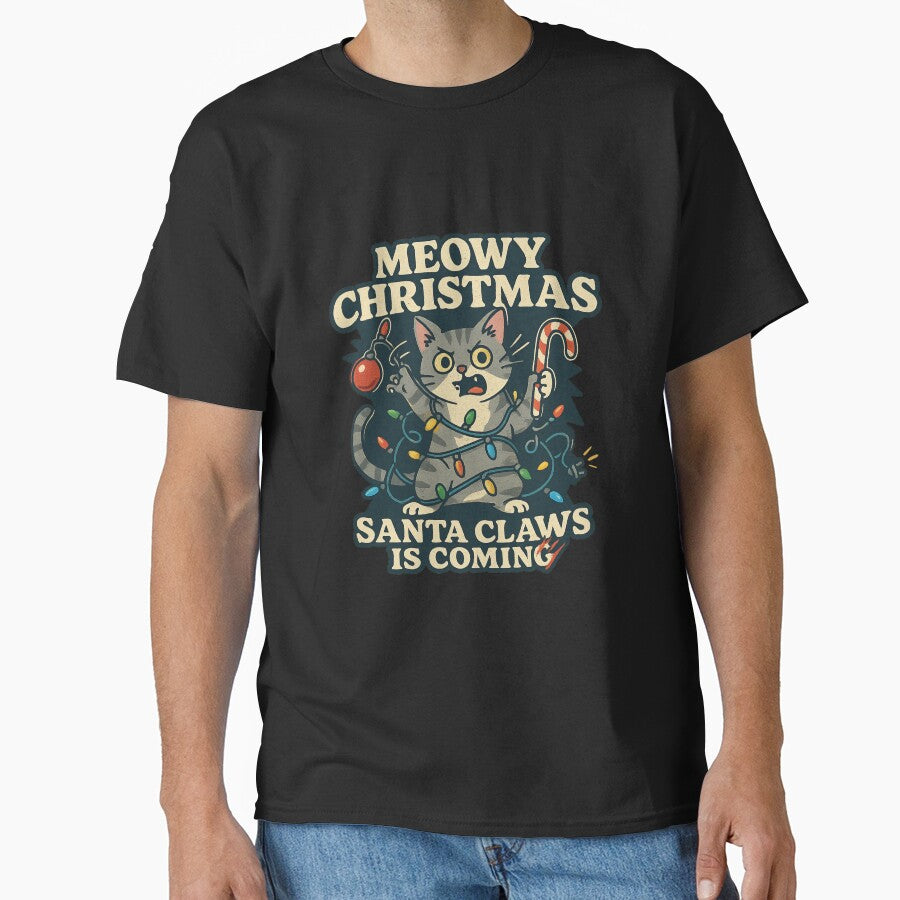 Meowy Christmas Santa Claws Funny Mad Cat Tangled in Lights Holiday Design for Stickers, Mugs, Notebooks, Pillows, Aprons, and Gifts for Cat Lovers by Eclipse 3699