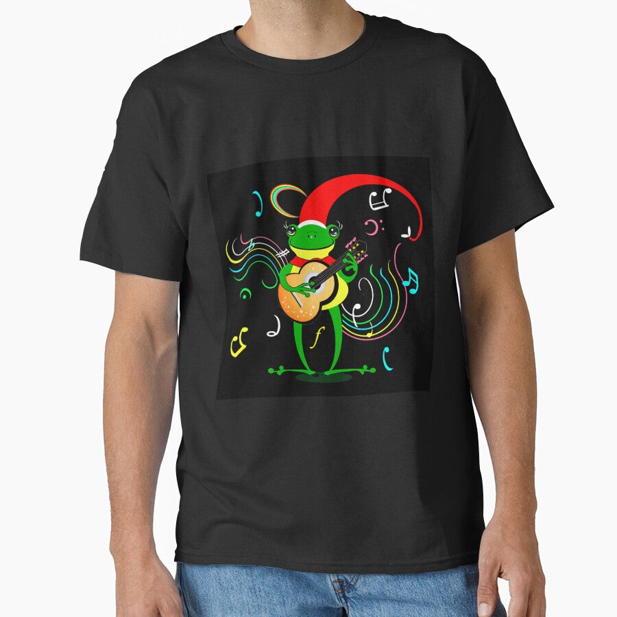 Happy Christmas frog playing guitar by Shirley cute art