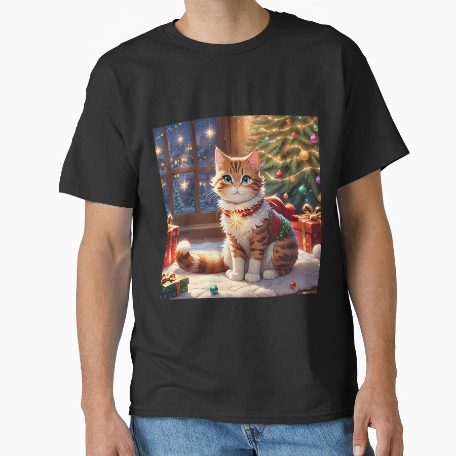 Cute tender Christmas cat in Santa Claus suit and Christmas gifts. Merry christmas by By-Jeff