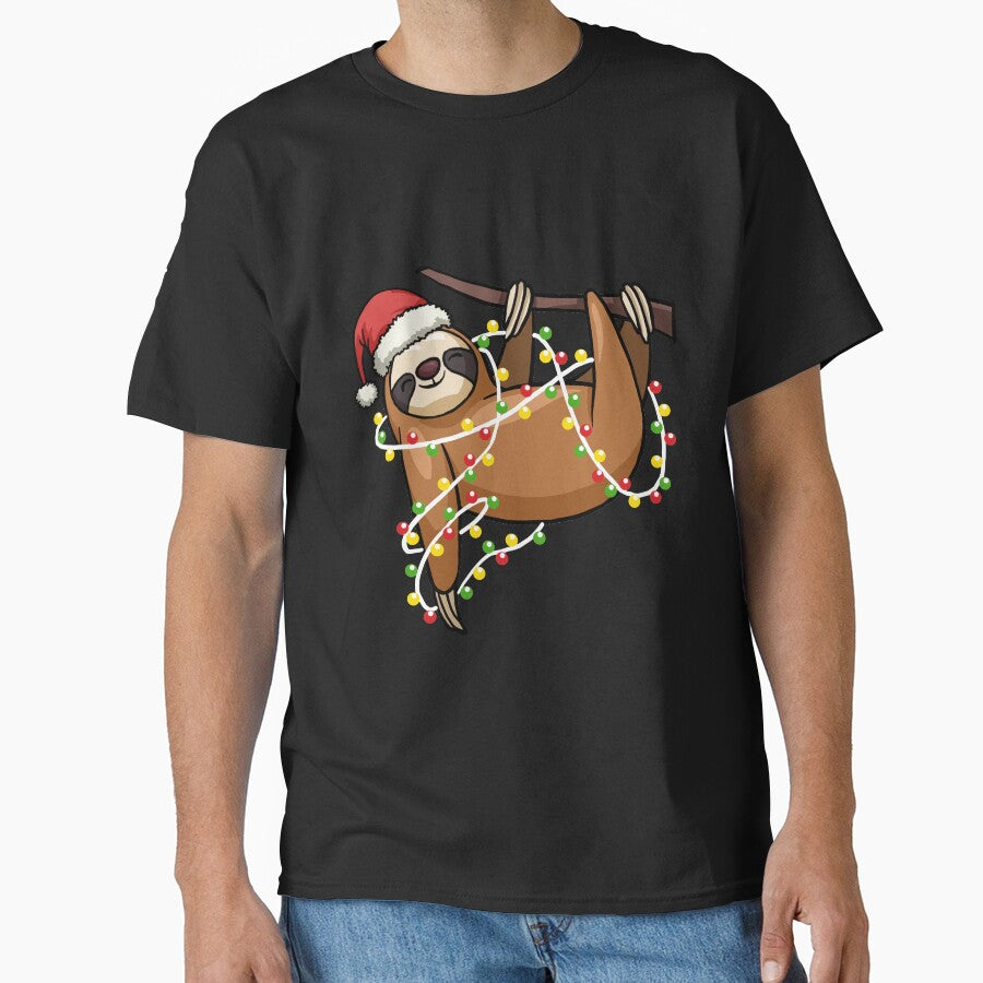 Sloth Lighting Christmas Tree Graphic Tee by Manisma Road