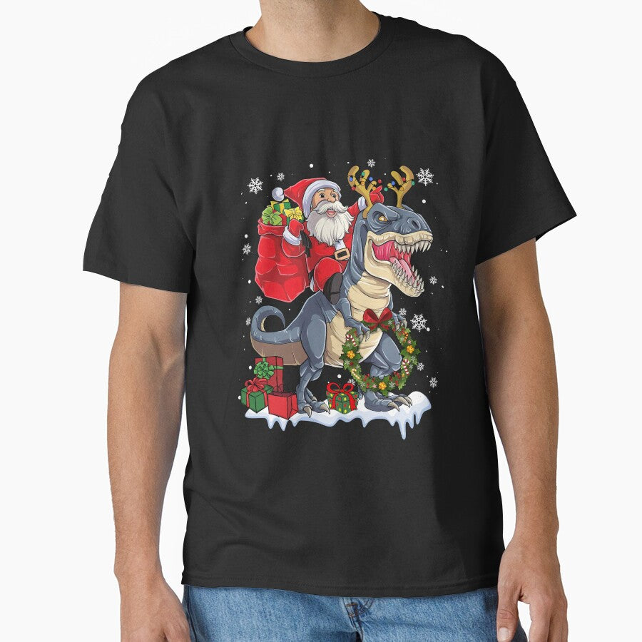 Funny Santa Riding Dinosaur Reindeer Christmas For Little Boys Kids Toddlers by KennediWitting