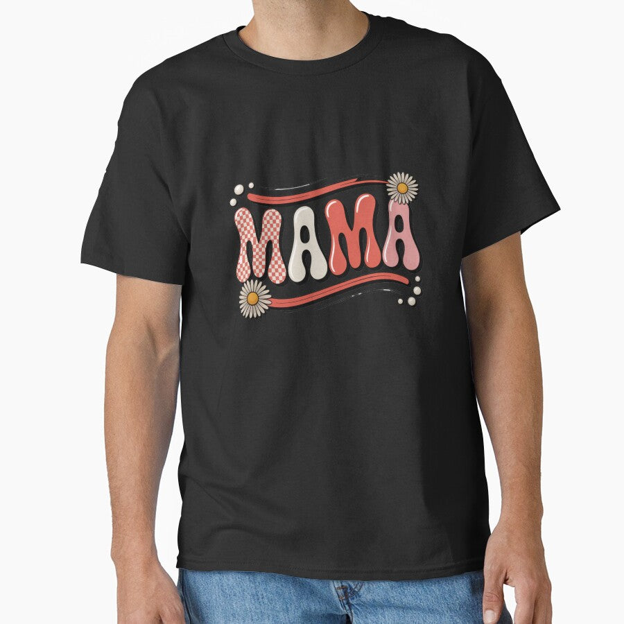 Mama Retro Checkered Design – Cute Floral Mom Typography, Daisy Pearl Aesthetic Gift by WHDProduction45