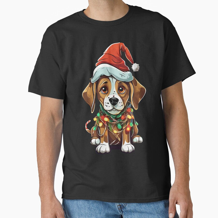 Dog Tangled in Christmas Lights Santa by Peculiarts