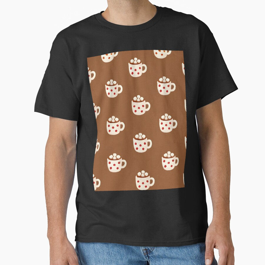 Hot Chocolate Mugs with Marshmallows on Brown Christmas Background by SassyArtistry