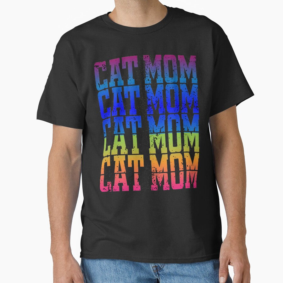 Cat Mom, Womens Graphic Tees, Cute Cat Gifts for Cat Lovers Casual Short Sleeve Graphic Mom Shirts by PetLovers-Trust