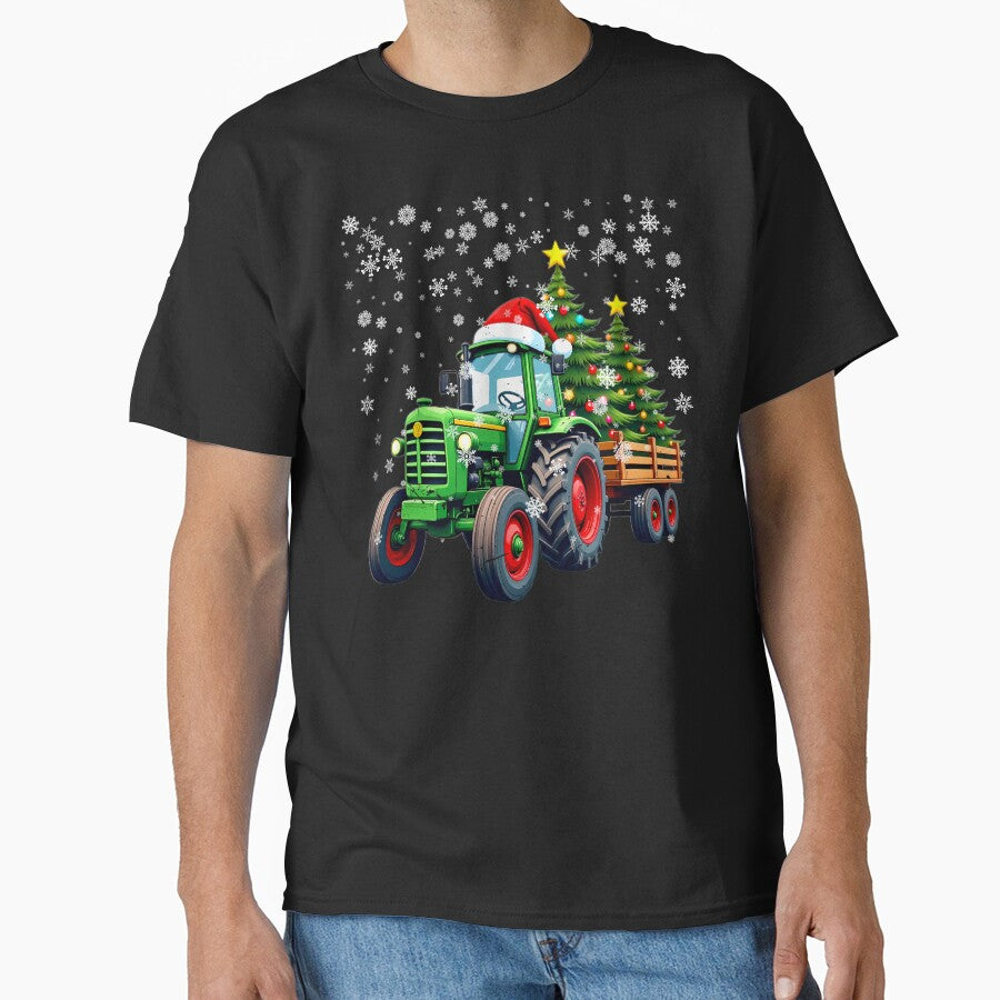 Santa Tractor Farmer Drives Christmas Tractor Tree Lights Funny Gift for Kids Women Men by JUSTBEELEGANT