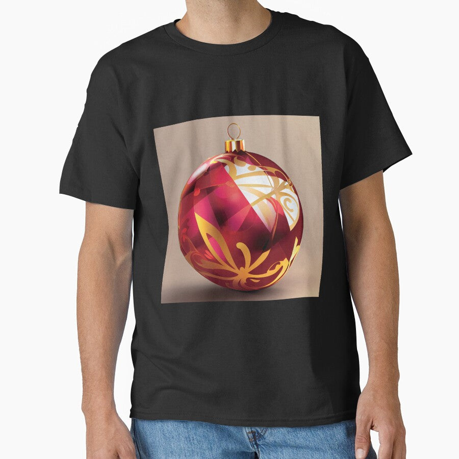 a red and gold christmas ornament on a beige background by DesignAtYO