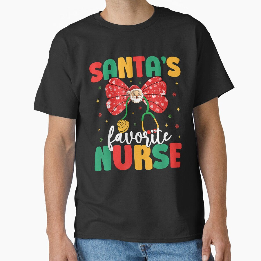 Santa'S Favorite Nurse Cute Christmas Coquette Bow Women by MOHITSALVI
