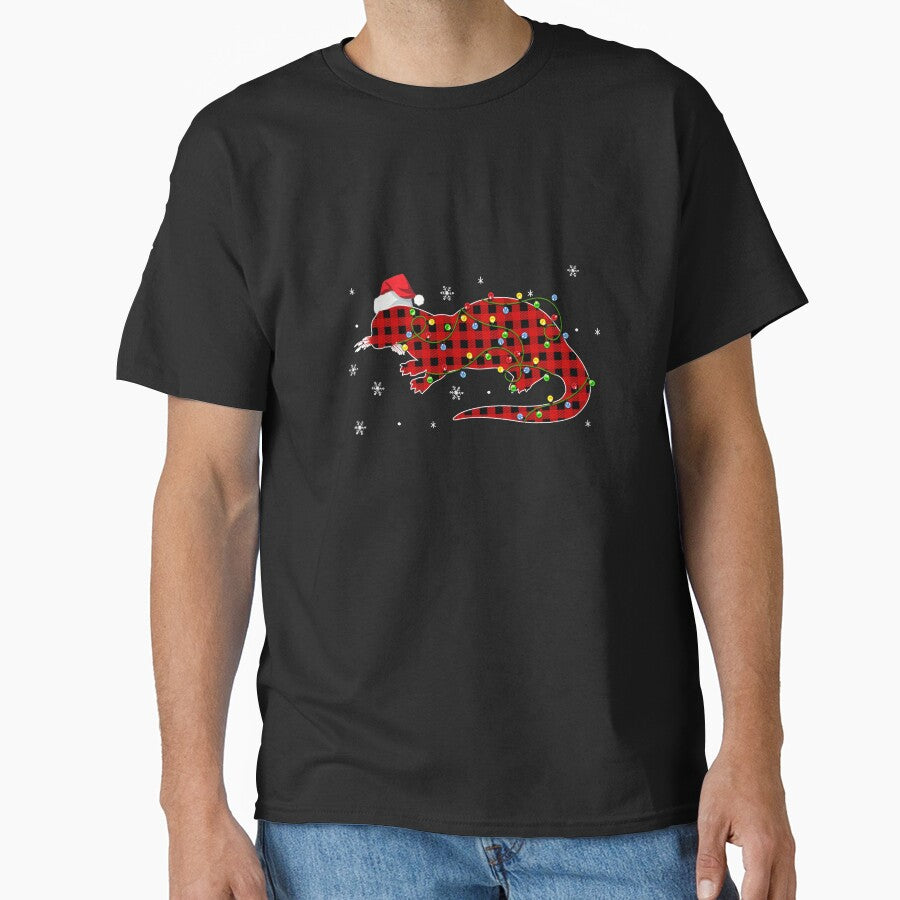 Red Plaid Otter Christmas Lights Santa Hat Pajamas by DanielleNicolet