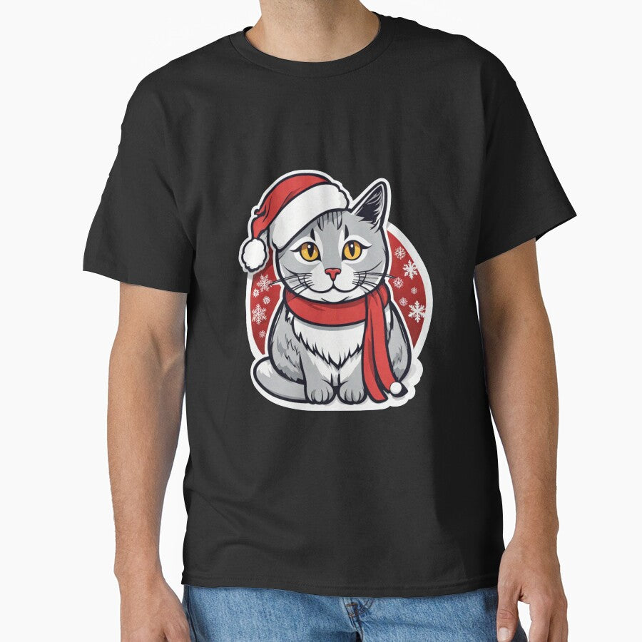 Cute gray Christmas cat with yellow eyes. Christmas gifts for cats. by By-Jeff