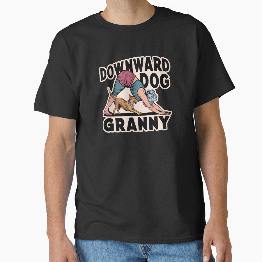 ''Downward Dog Granny'' Funny Working out Grandma Kawaii T-Shirt by Witty Shirts