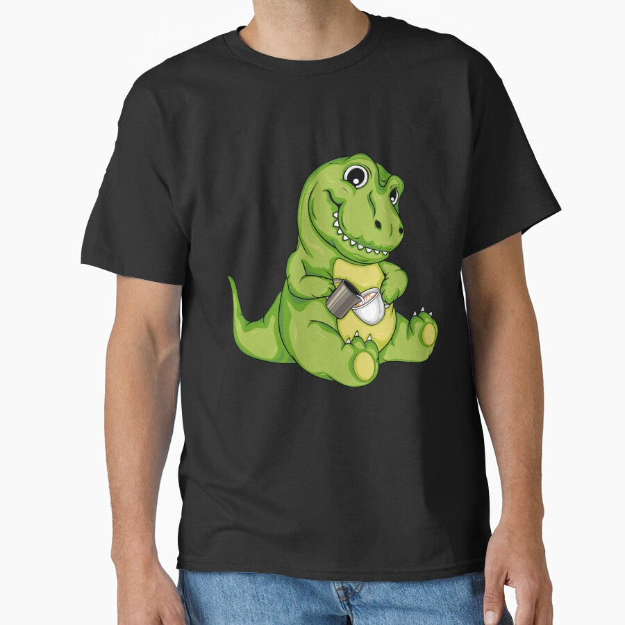 Cute T-Rex Pouring Latte Art Coffee Dinosaur Barista by DSWShirts
