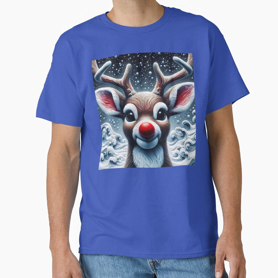 Rudolph reindeer of Santa with red nose textured portrait painting by EmeraldeaDesign