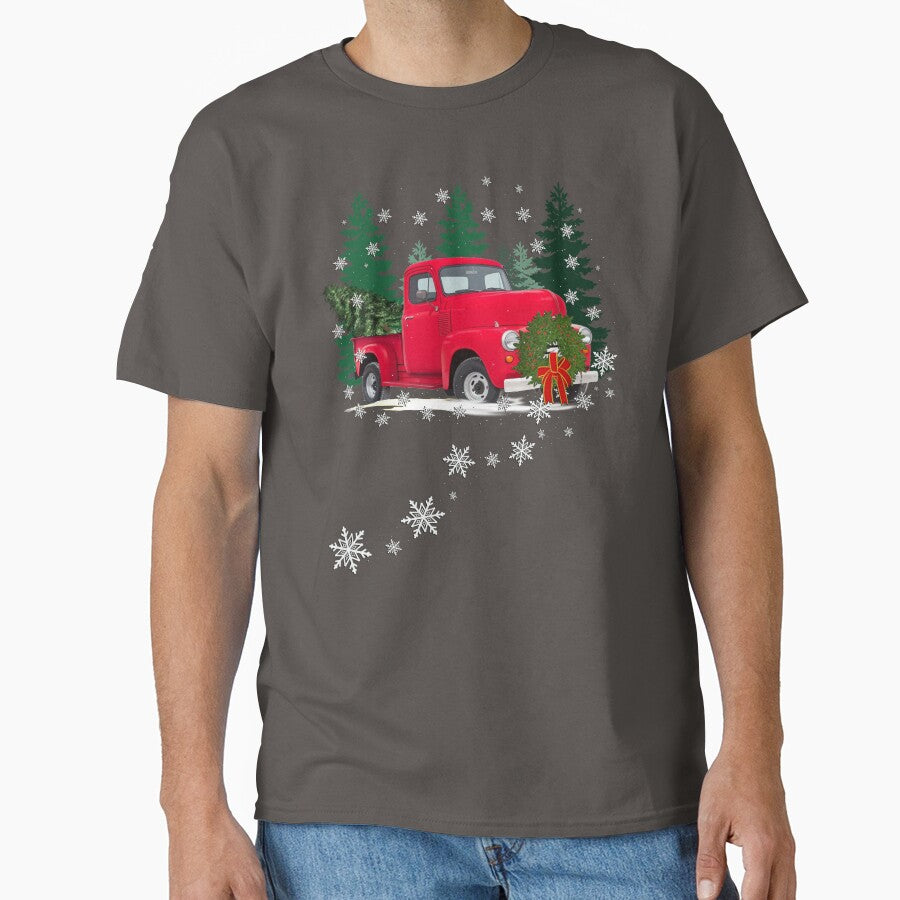 Christmas Vintage Red Truck & Pine Trees in Snow by Cute & Sassy Custom Gifting Boutiques