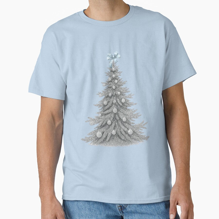 Vintage Silver Glitter Christmas Tree with Baby Blue Bow by coolcreativeco