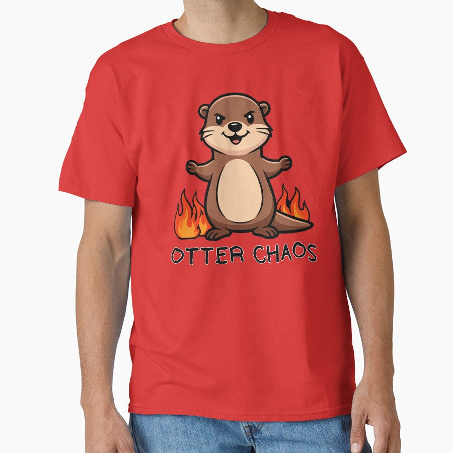 Otter Chaos Funny Mischievous Otter With Flames Humor Gift by Chrono Design Workx