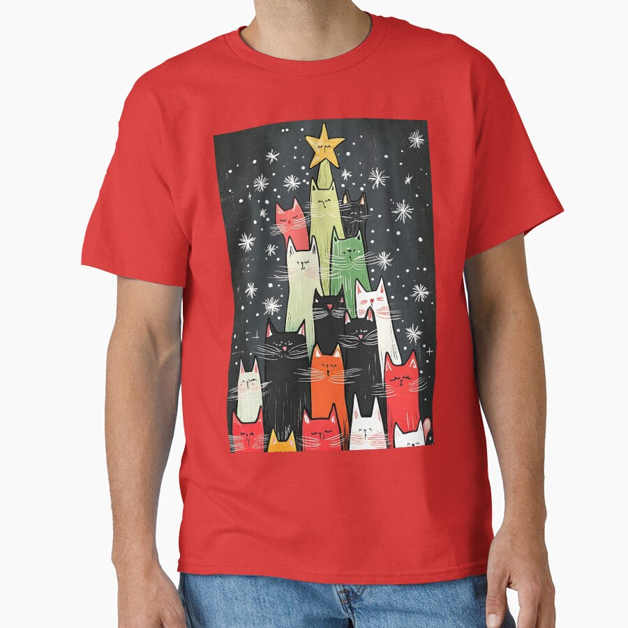 Purr-fectly Festive Cat Christmas Tree Tower with Shining Star Abstract Art AI Generated by OlfactoART Studio