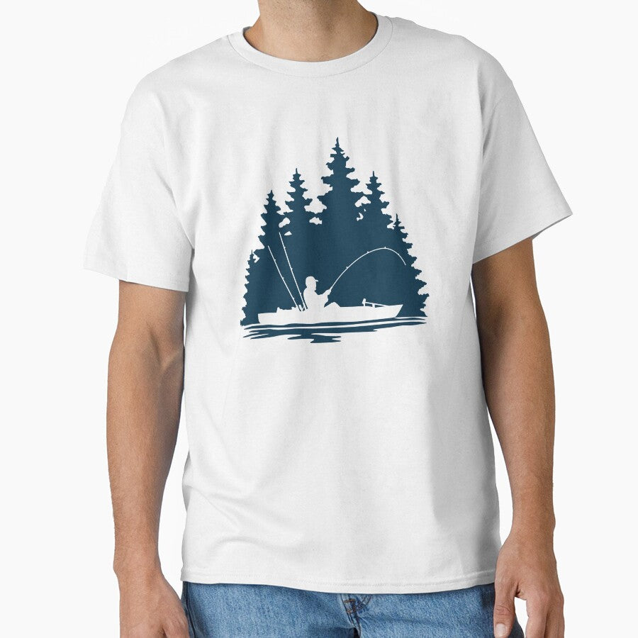 Kayak Fisherman Rural Forest Scene with Navy Blue Background by Sam Morrison