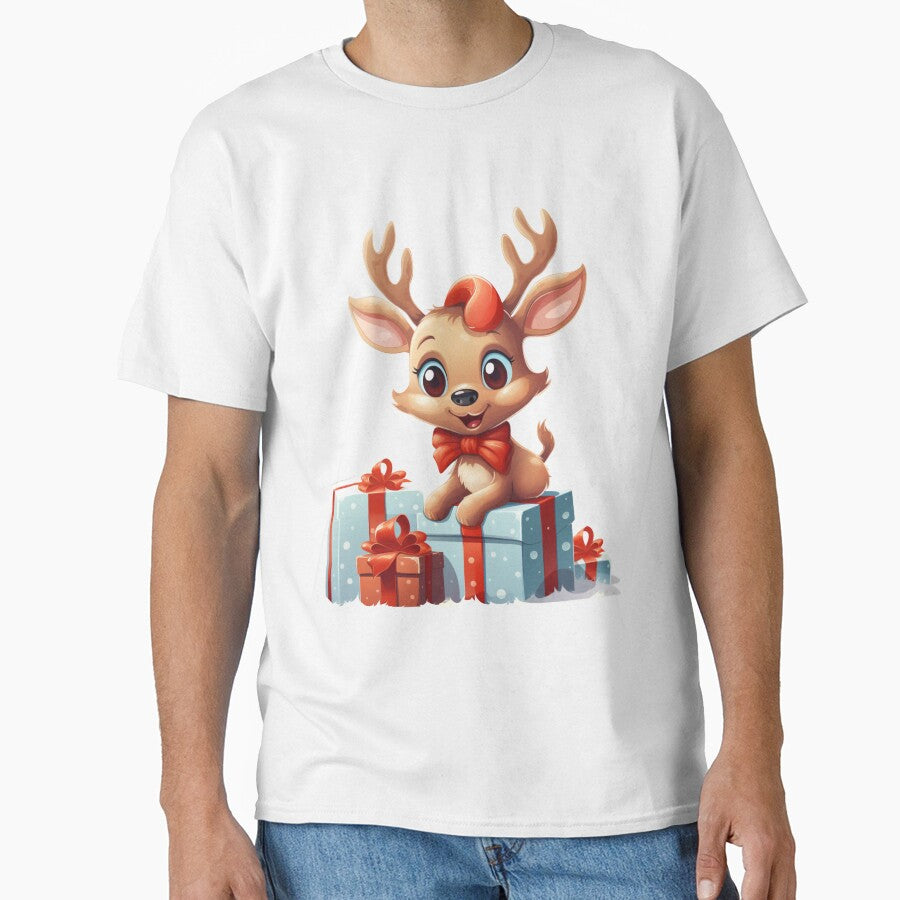 Cute christmas reindeer smiling with gifts by TomxDesign