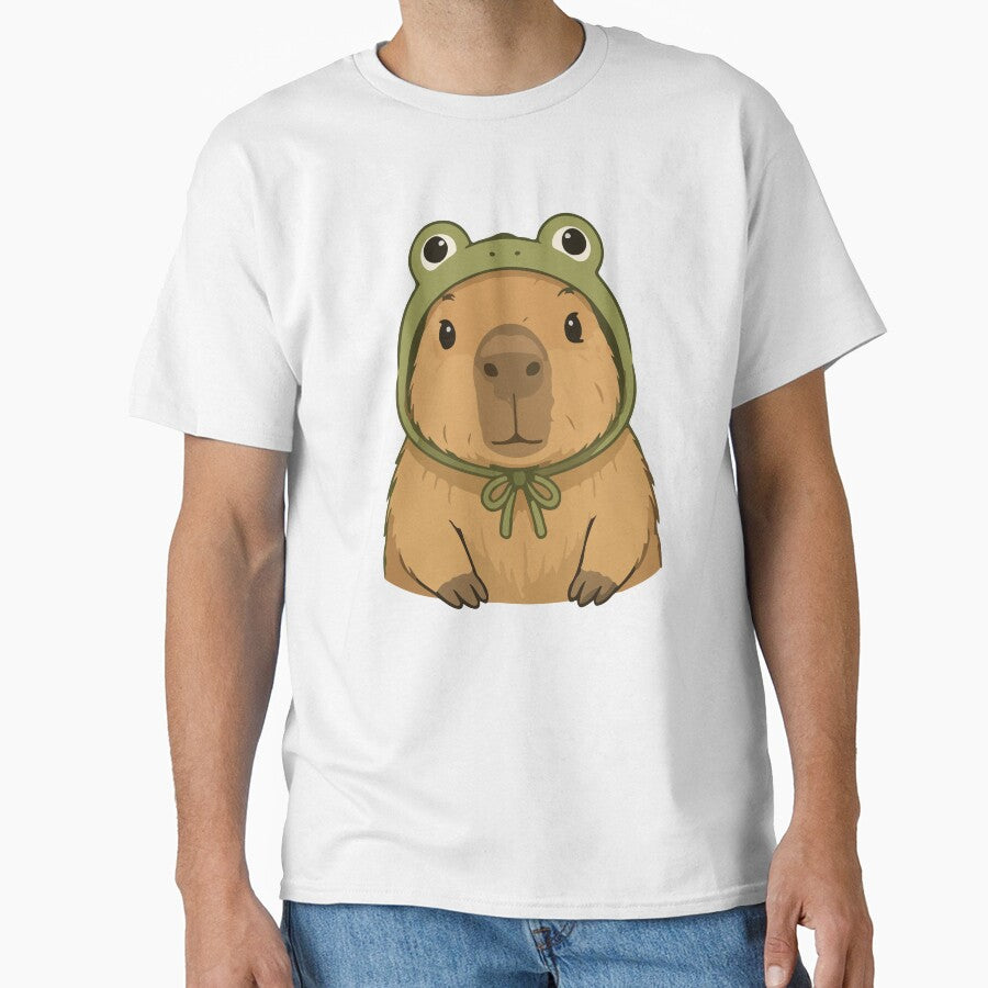 Capybara Cartoon in Frog Hood Funny Animal by stylishdzign