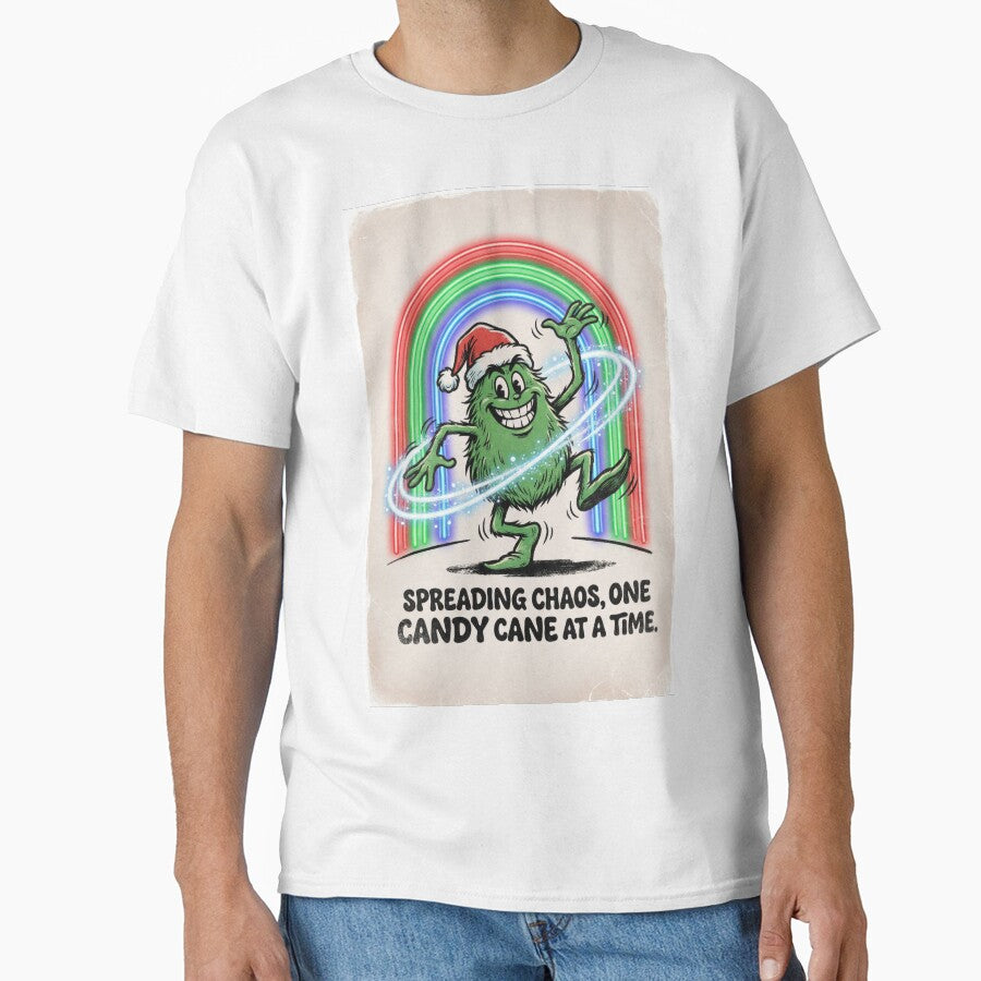 “Funny Green Christmas Mischief Tee – SPREADING CHAOS ”. Ai generated. by GreaterVibePOD