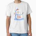 A melting snowman with a silly face and a sign that says “Too Hot To Handle”, cute and funny sticker, cartoon style, transparent background, bold outline by Palmate-m