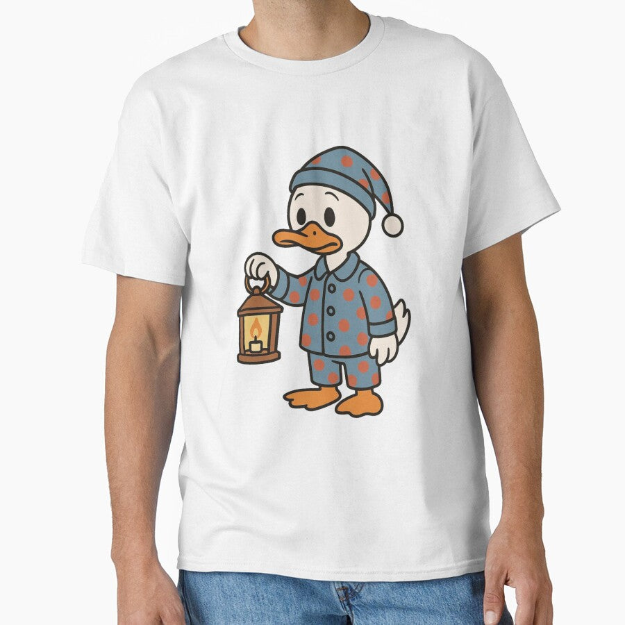 Sleepy Duck in Polka Dot Pajamas with Lantern – Cute Cartoon Style by Confuzz1ed