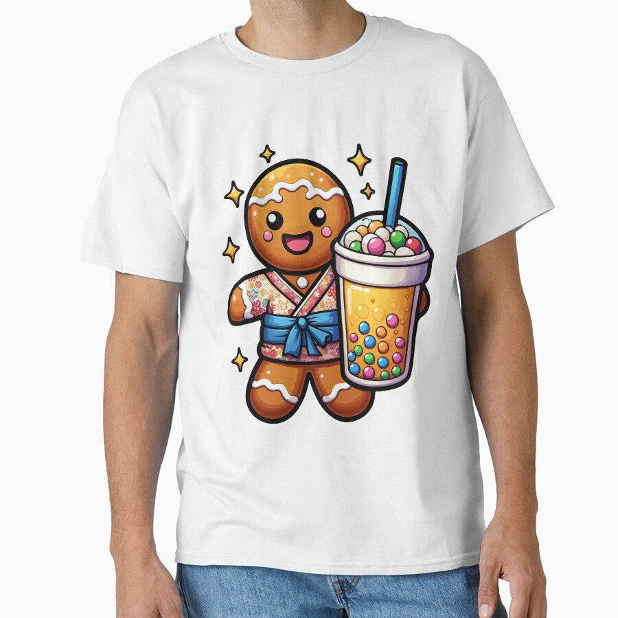 Gingerbread Man Drinking Bubble Tea Japanese Kimono by Artistoos