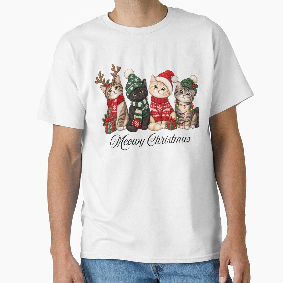 Meowy Christmas Shirt Cat Christmas Sweatshirt Cat Lover Xmas Tee Cat Mom Sweater Catmas Gift Xmas Crewneck by LessIsLoud