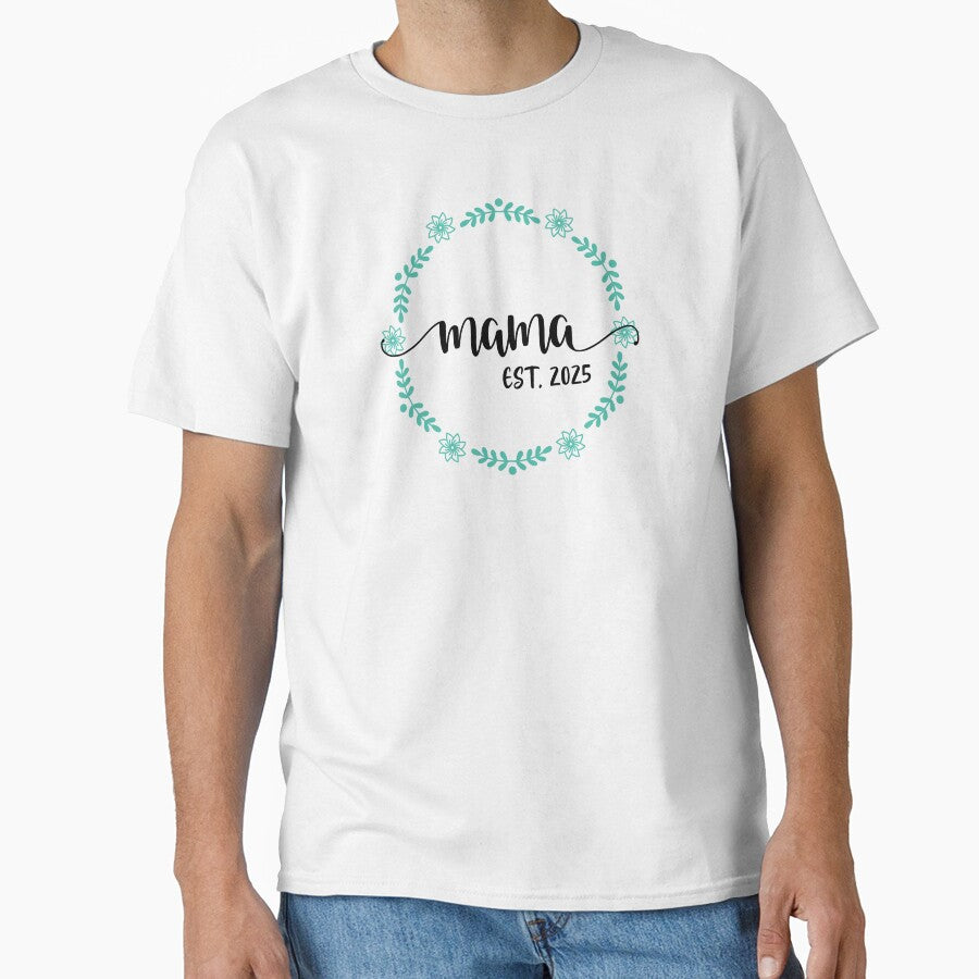 Mama Est 2025 in green floral wreath by EmeraldeaArt