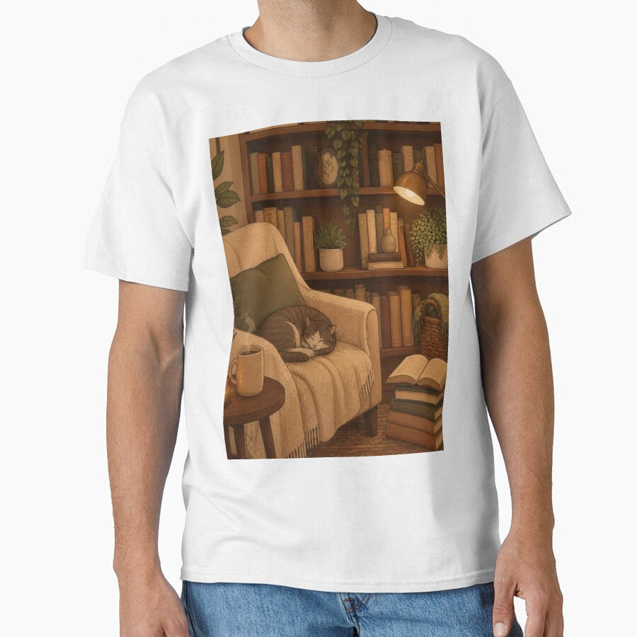 Cozy Hygge Library Sleeping Cat by creativerooney