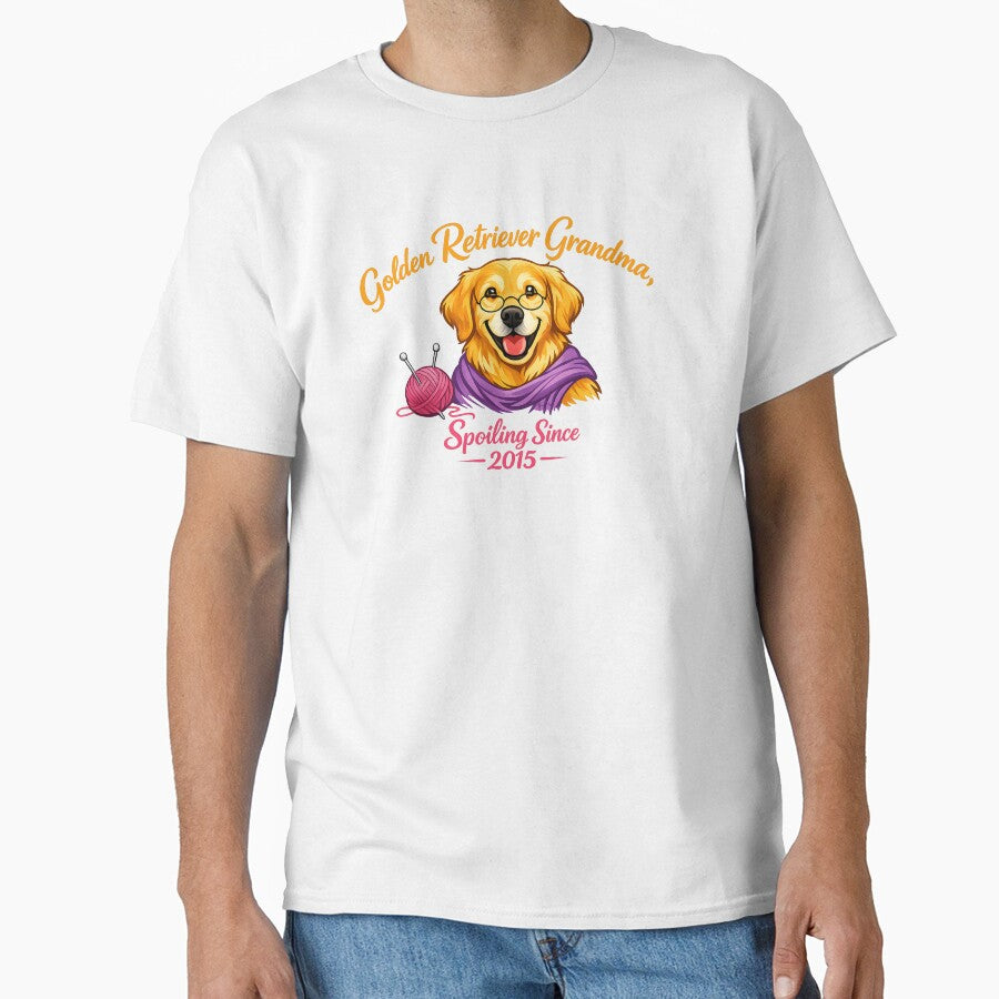 Golden Retriever Grandma Spoiling Since 2015 – Funny Dog Grandma Gift Shirt with Glasses & Scarf by Sahil Randhawa