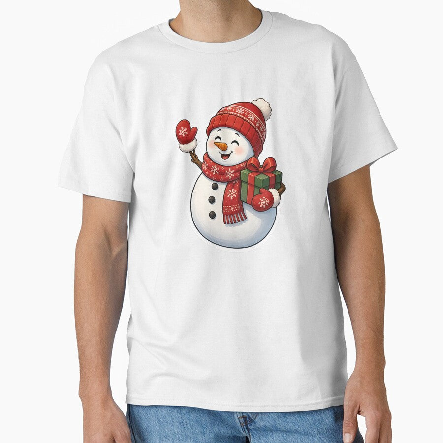 Cheerful Christmas Snowman Holding Gift by Jaideep Walia