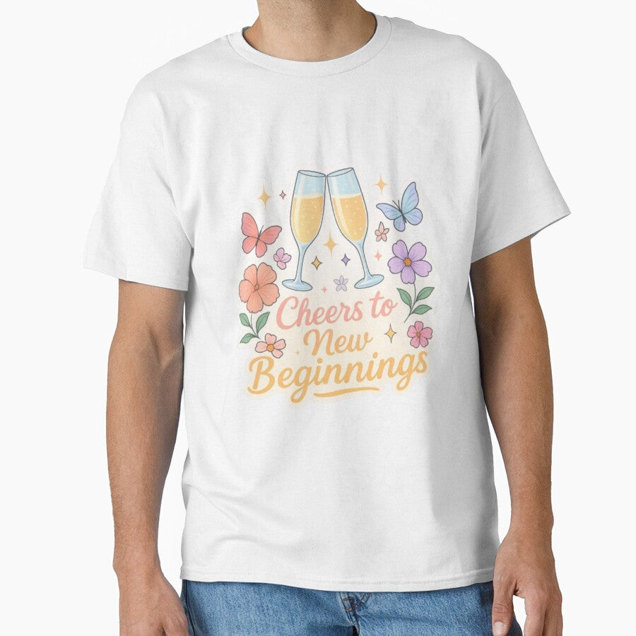 Cheers to New Beginnings Sticker – Floral Butterflies Pastel Aesthetic by Gurjeetpixelart