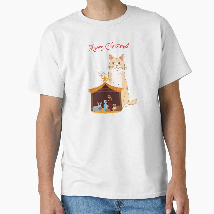 Meowy Christmas Orange Cat with Christian Nativity Set by MYCatStuff