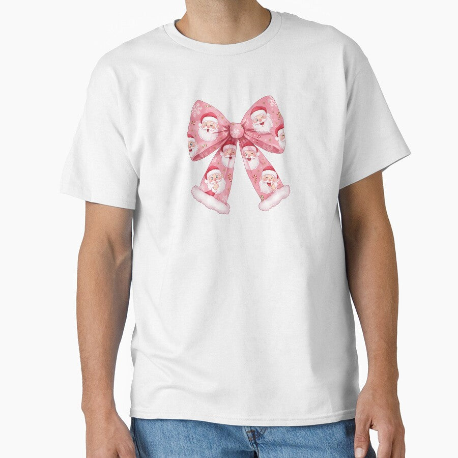 Pink Christmas Bow with Santa Faces and Candy Canes – Cute Feminine Holiday Design for Women by hn79