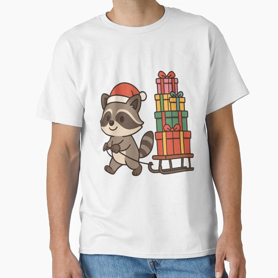 Raccoon Pulling Christmas Sled – Festive Holiday Animal by Confuzz1ed