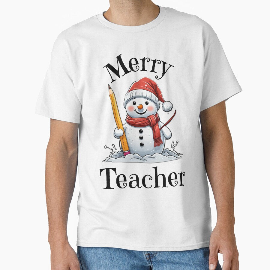 Merry Teacher Cute Snowman Christmas Teacher by NoonMoonApparel